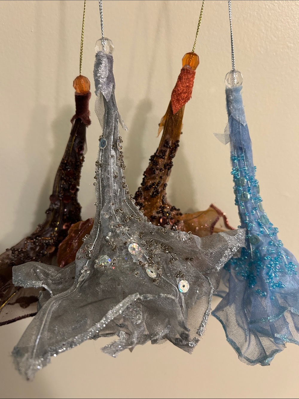 Set of 4 Vintage Trumpet Flower Ornaments